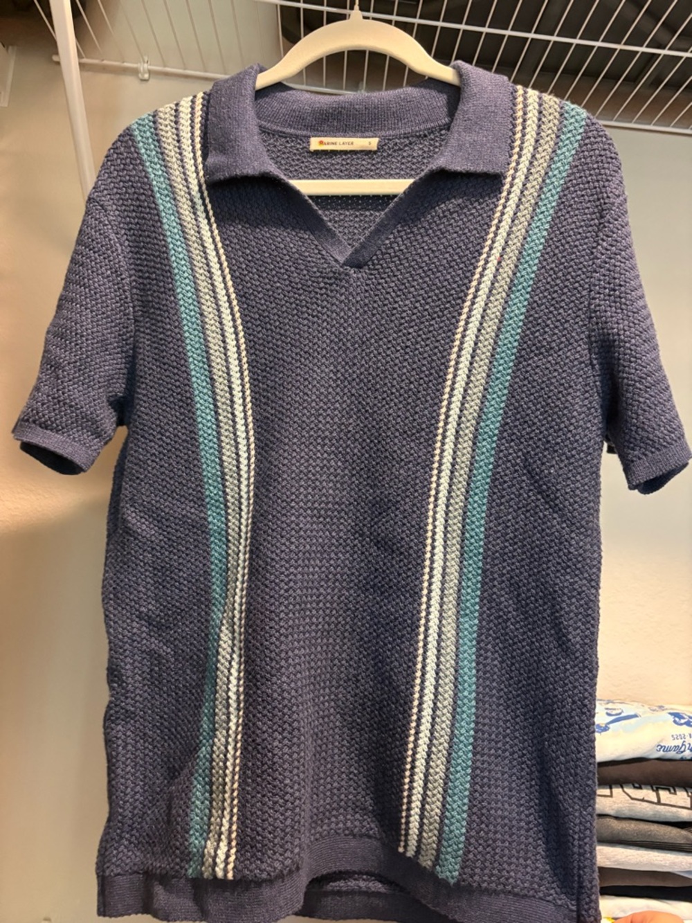 Marine Layer Navy Knit Polo with Teal Accent